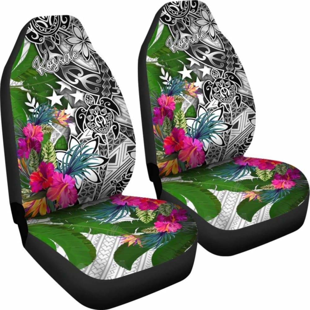 Kosrae Car Seat Covers White - Turtle Plumeria Banana Leaf - 091114 - YourCarButBetter