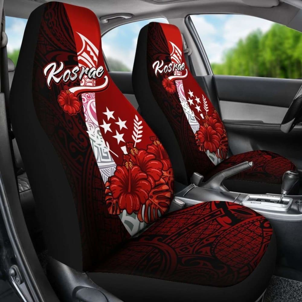 Kosrae Micronesia Car Seat Covers - Coat Of Arm With Hibiscus - 232125 - YourCarButBetter
