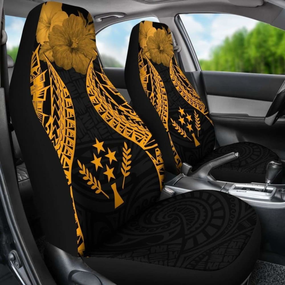 Kosrae Polynesian Car Seat Covers Pride Seal And Hibiscus Gold - 232125 - YourCarButBetter