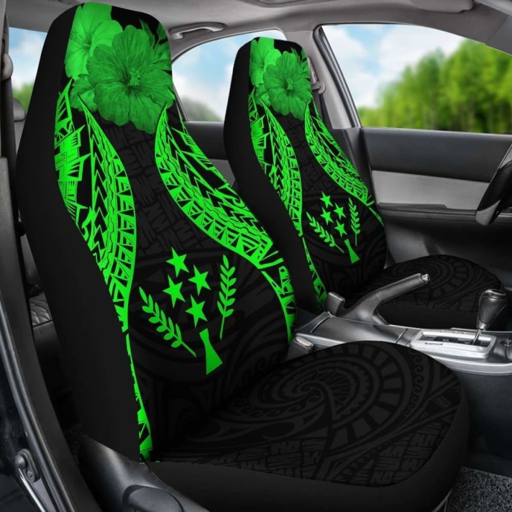 Kosrae Polynesian Car Seat Covers Pride Seal And Hibiscus Green - 232125 - YourCarButBetter
