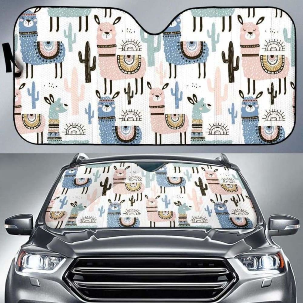 Lama Alpaca Cactus Hand Drawn Pattern Car Auto Sun Shades 085424 - YourCarButBetter