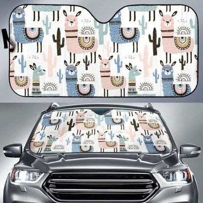 Lama Alpaca Cactus Hand Drawn Pattern Car Auto Sun Shades 085424 - YourCarButBetter