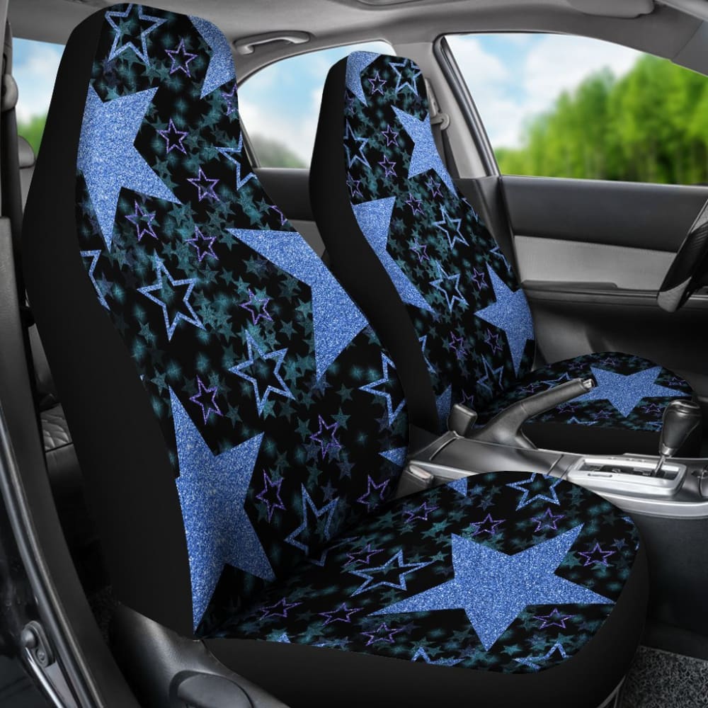 Large Blue Stars On Black Car Seat Covers 101819 - YourCarButBetter