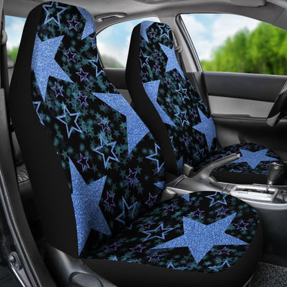 Large Blue Stars On Black Car Seat Covers 101819 - YourCarButBetter
