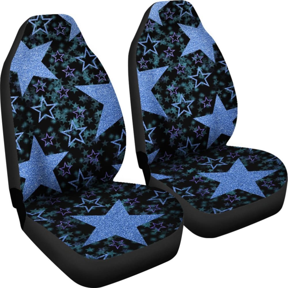 Large Blue Stars On Black Car Seat Covers 101819 - YourCarButBetter