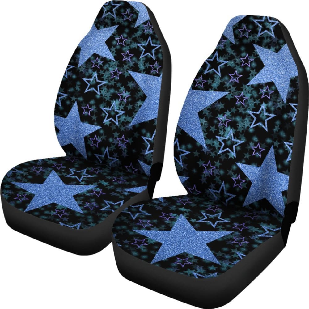 Large Blue Stars On Black Car Seat Covers 101819 - YourCarButBetter