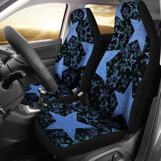 Large Blue Stars On Black Car Seat Covers 101819 - YourCarButBetter