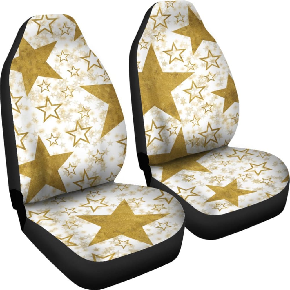 Large Gold Stars On White Car Seat Covers 101819 - YourCarButBetter