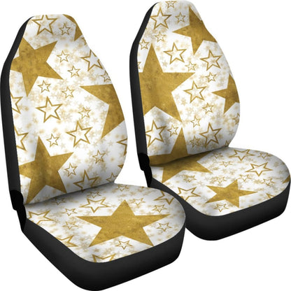 Large Gold Stars On White Car Seat Covers 101819 - YourCarButBetter