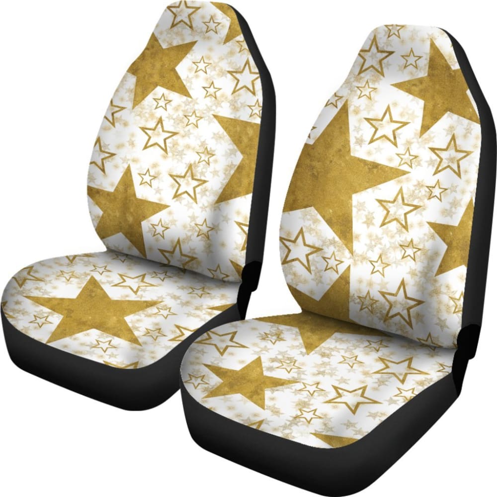 Large Gold Stars On White Car Seat Covers 101819 - YourCarButBetter