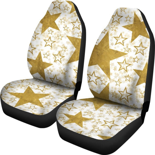 Large Gold Stars On White Car Seat Covers 101819 - YourCarButBetter