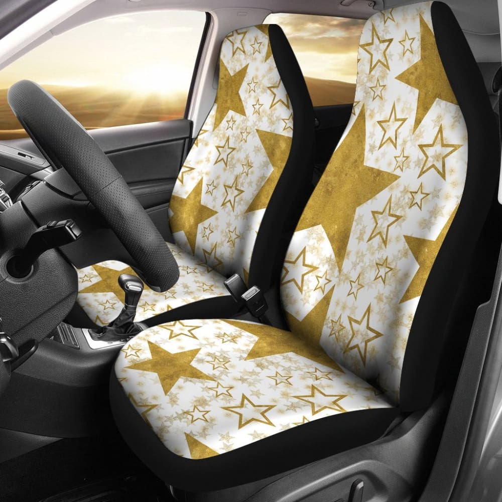 Large Gold Stars On White Car Seat Covers 101819 - YourCarButBetter