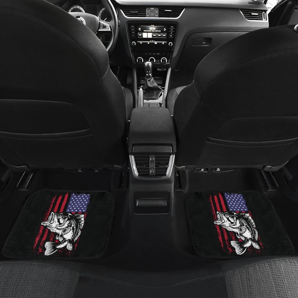 Largemouth Bass Fishing American Flag Star Stripes Car Floor Mats 211604 - YourCarButBetter