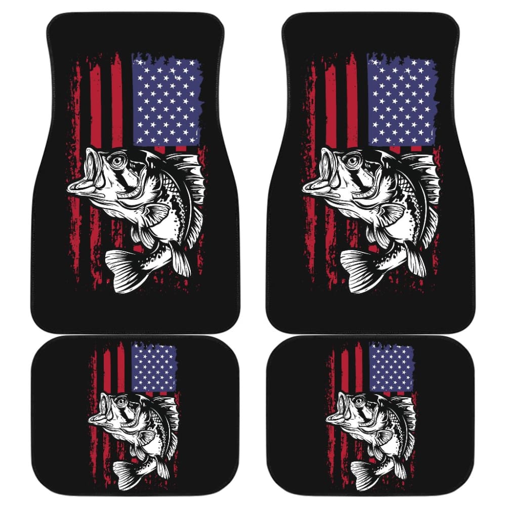 Largemouth Bass Fishing American Flag Star Stripes Car Floor Mats 211604 - YourCarButBetter