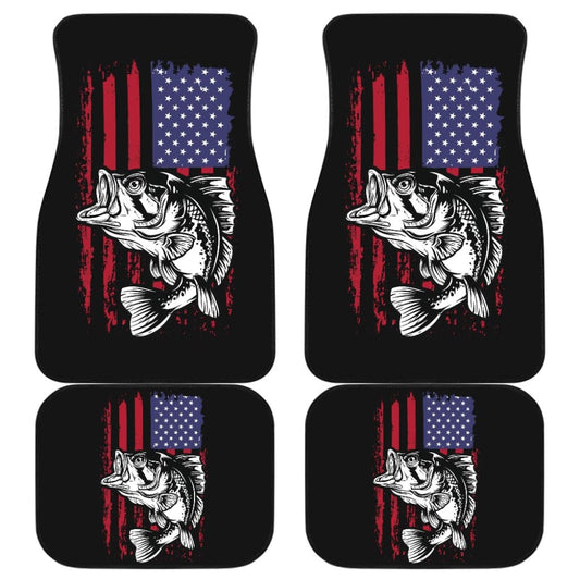 Largemouth Bass Fishing American Flag Star Stripes Car Floor Mats 211604 - YourCarButBetter