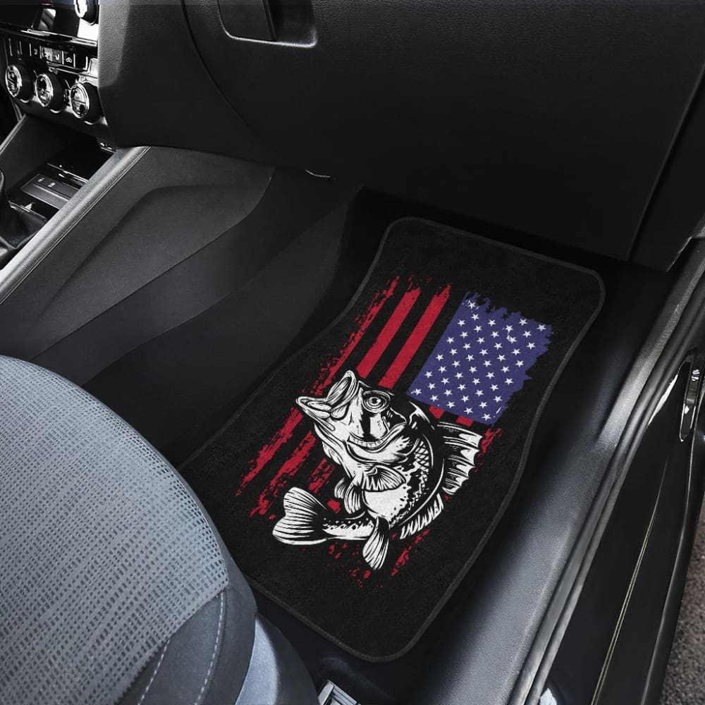 Largemouth Bass Fishing American Flag Star Stripes Car Floor Mats 211604 - YourCarButBetter