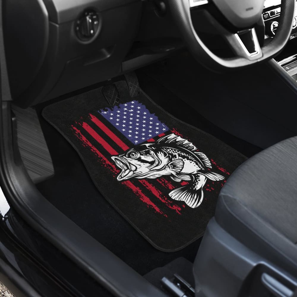 Largemouth Bass Fishing American Flag Star Stripes Car Floor Mats 211604 - YourCarButBetter