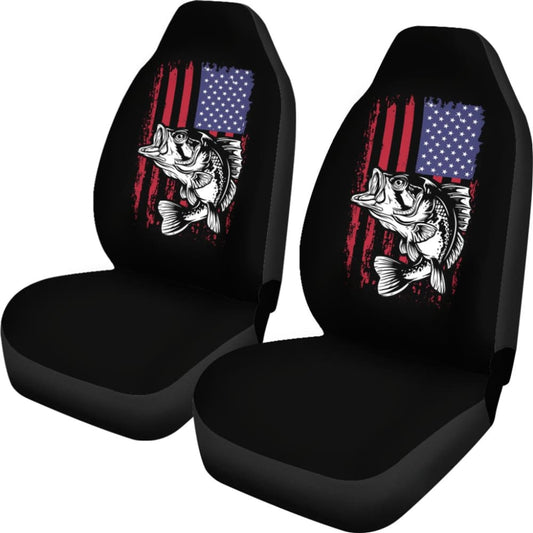 Largemouth Bass Fishing American Flag Star Stripes Car Seat Covers 211604 - YourCarButBetter