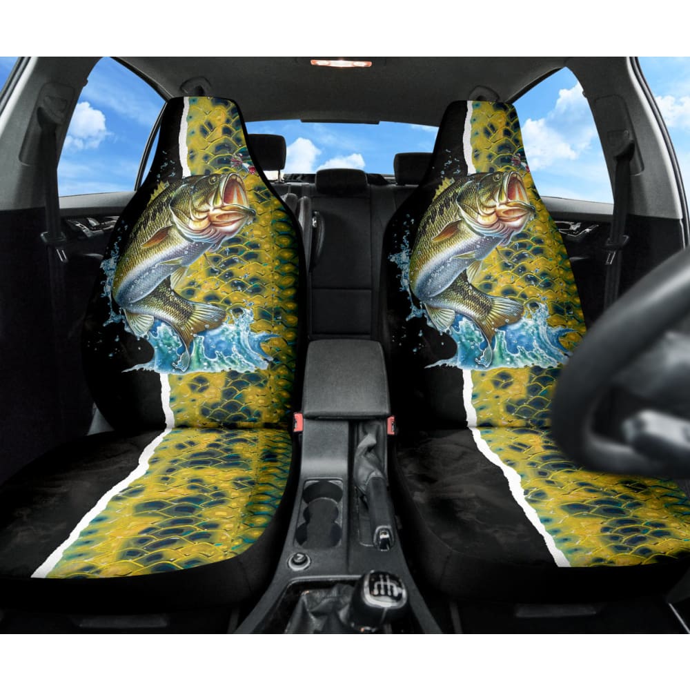 Largemouth Bass Fishing Jumping Car Seat Covers 211101 - YourCarButBetter
