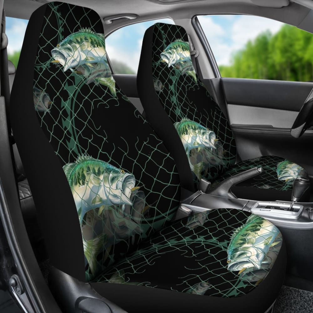 Largemouth Bass In The Net Fishing Car Seat Covers 182417 - YourCarButBetter