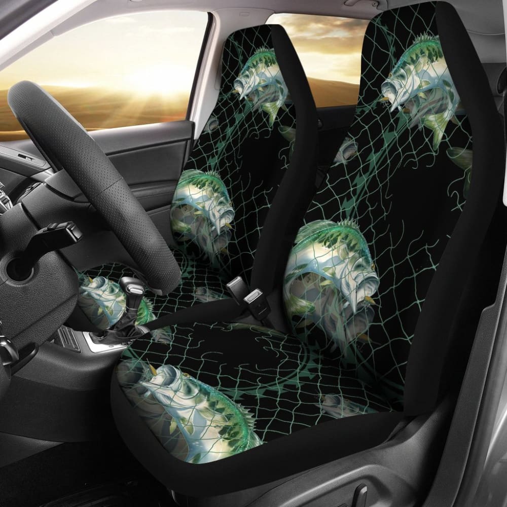 Largemouth Bass In The Net Fishing Car Seat Covers 182417 - YourCarButBetter