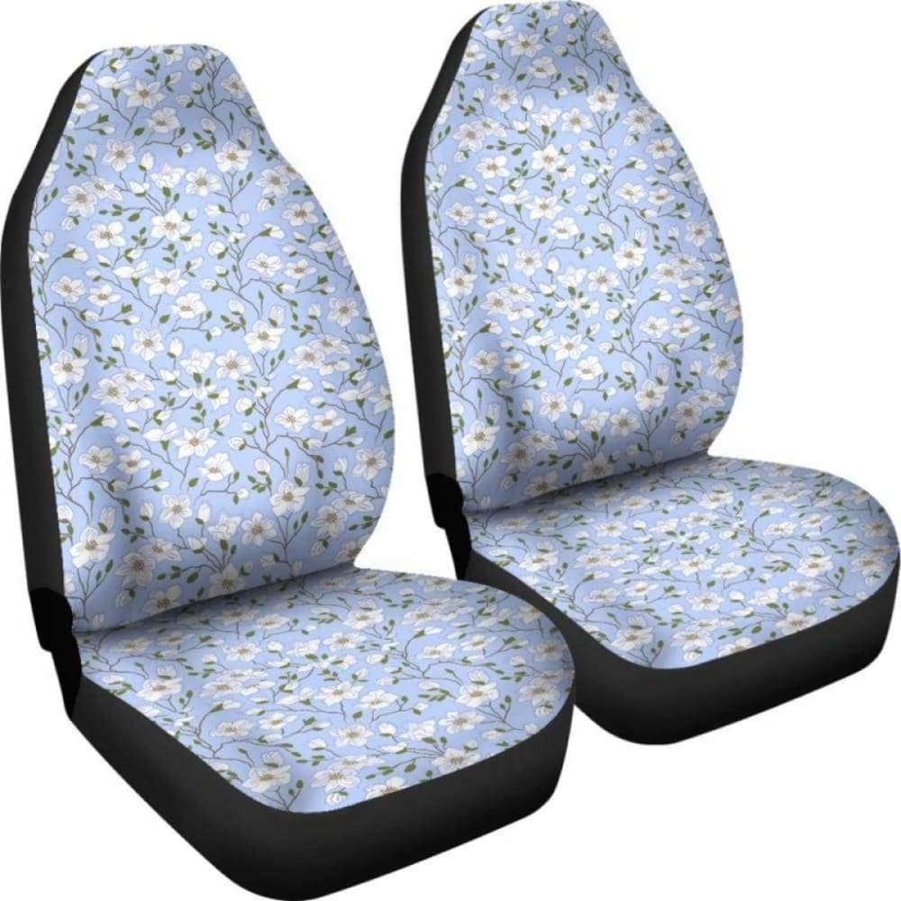 Light Blue With White Flower Pattern Car Seat Covers 153908 - YourCarButBetter