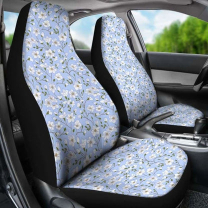 Light Blue With White Flower Pattern Car Seat Covers 153908 - YourCarButBetter
