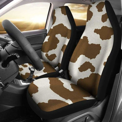 Light Brown And White Cow Hide Print Car Seat Covers Rustic Pattern 144730