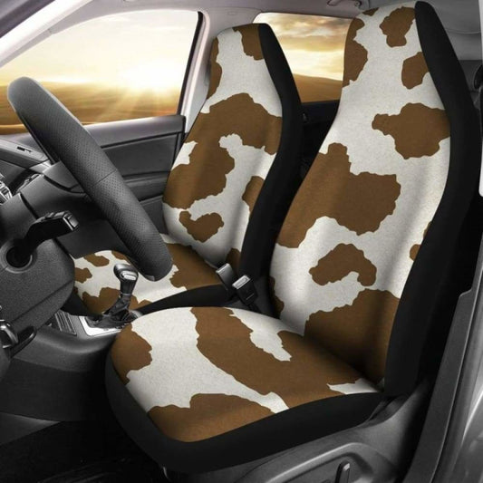 Light Brown And White Cow Hide Print Car Seat Covers Rustic Pattern 144730