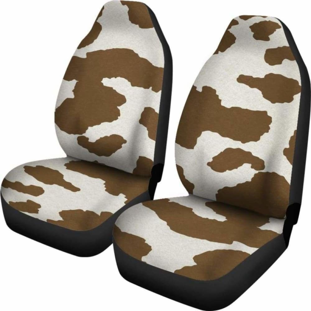 Light Brown And White Cow Hide Print Car Seat Covers Rustic Pattern 144730