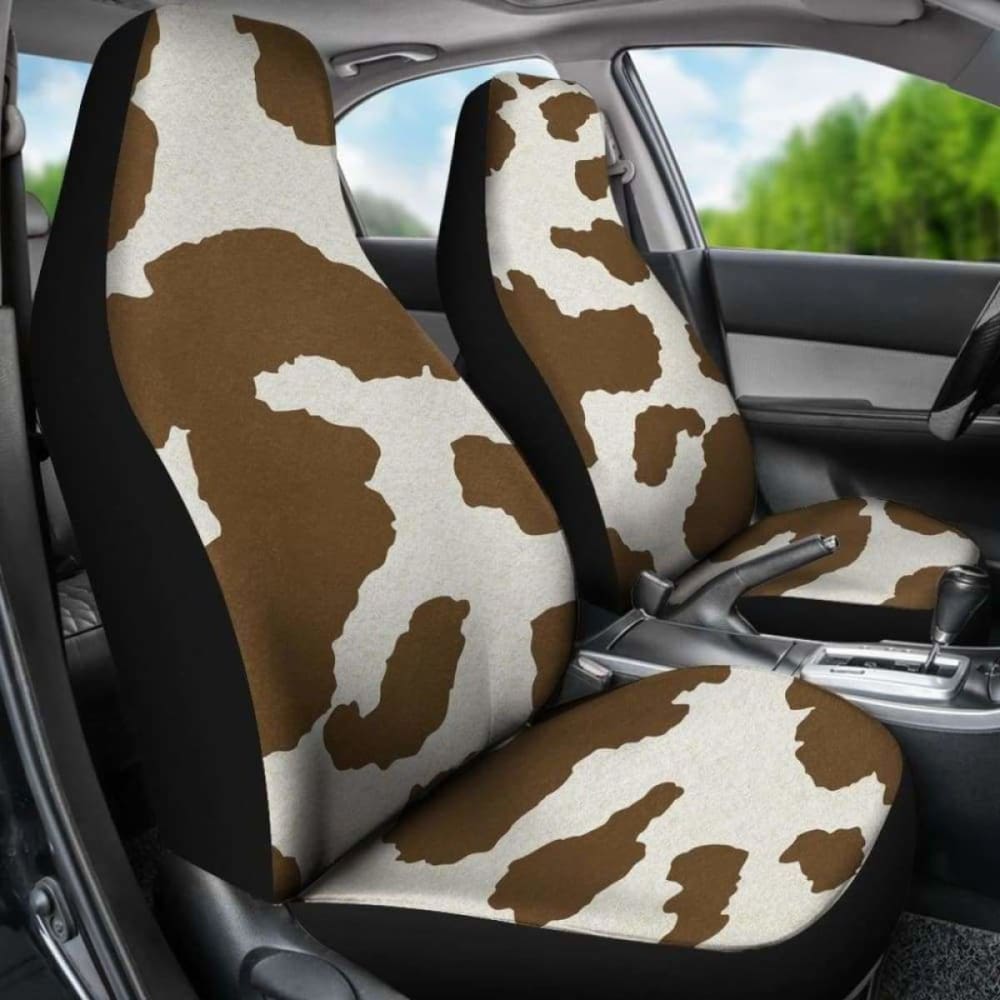 Light Brown And White Cow Hide Print Car Seat Covers Rustic Pattern 144730