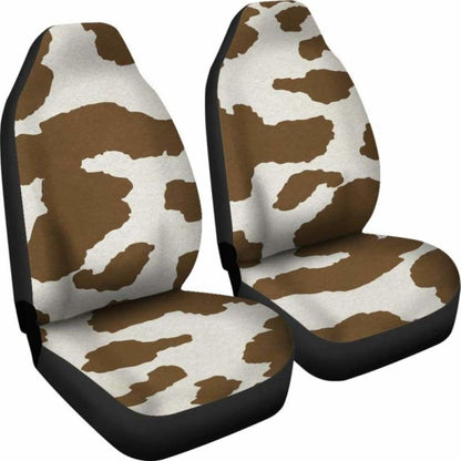 Light Brown And White Cow Hide Print Car Seat Covers Rustic Pattern 144730