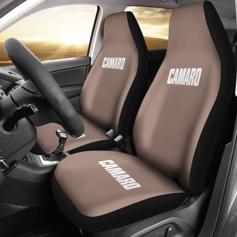Light Gray Camaro White Letter Car Seat Covers 211004 - YourCarButBetter