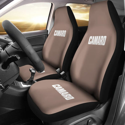 Light Gray Camaro White Letter Car Seat Covers 211004 - YourCarButBetter