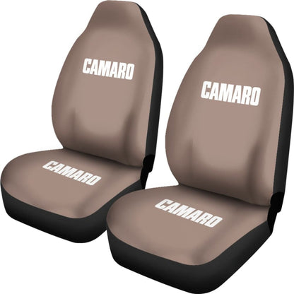 Light Gray Camaro White Letter Car Seat Covers 211004 - YourCarButBetter
