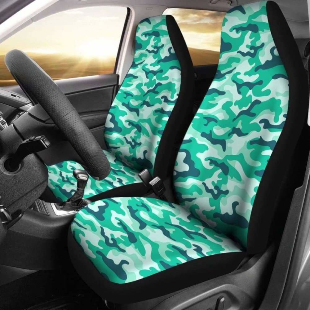 Light Green Teal Camouflage Car Seat Covers 112608