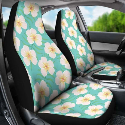 Light Teal Plumeria Frangipani Hawaiian Island Flowers Floral Pattern Car Seat Covers Tropical 153908 - YourCarButBetter