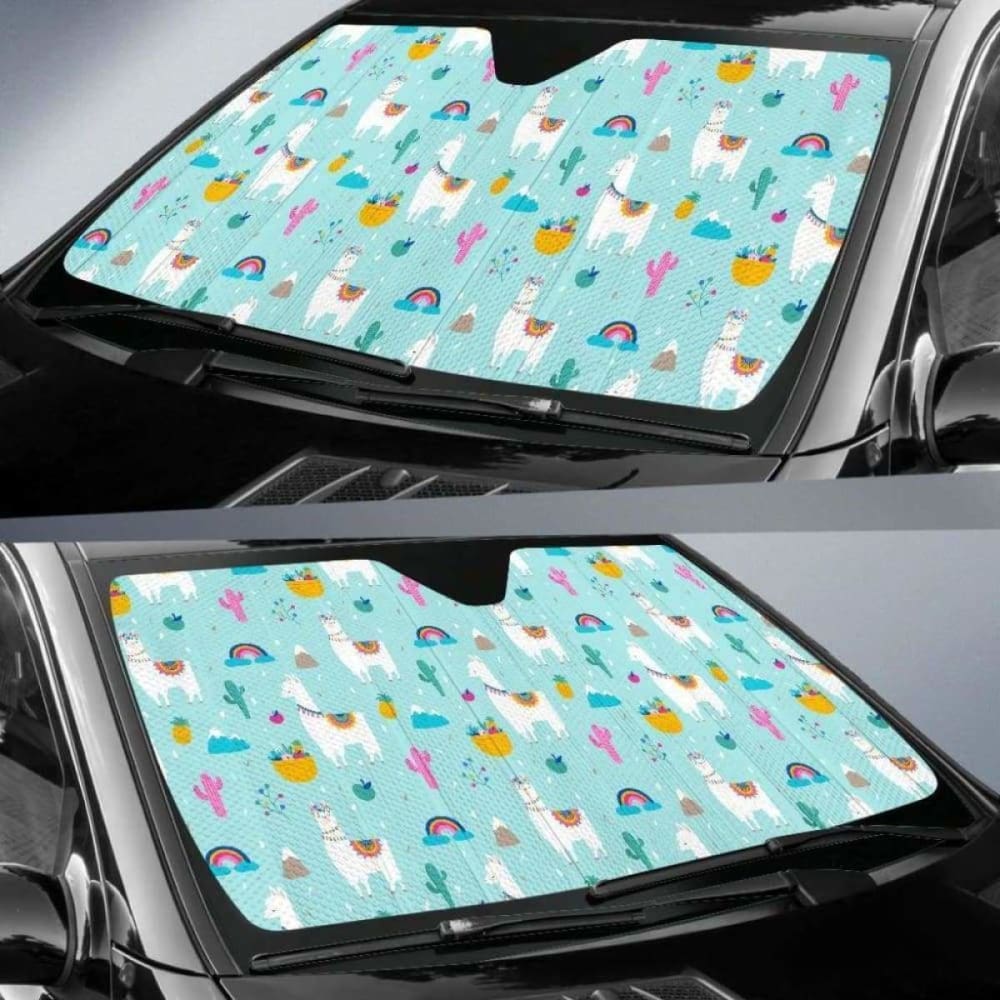 Llama Alpaca Cactus Leaves Pattern Car Auto Sun Shades 085424 - YourCarButBetter