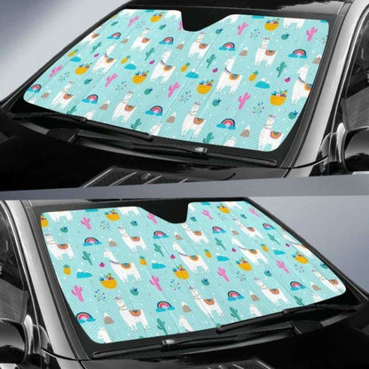 Llama Alpaca Cactus Leaves Pattern Car Auto Sun Shades 085424 - YourCarButBetter
