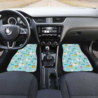 Llama Alpaca Cactus Leaves Pattern Front And Back Car Mats 102802 - YourCarButBetter