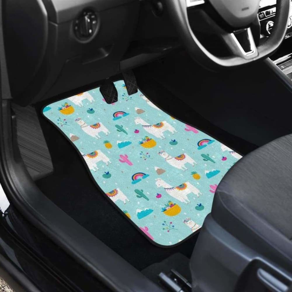 Llama Alpaca Cactus Leaves Pattern Front And Back Car Mats 102802 - YourCarButBetter