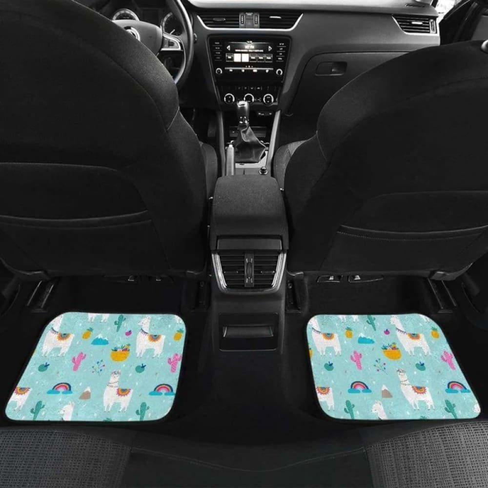 Llama Alpaca Cactus Leaves Pattern Front And Back Car Mats 102802 - YourCarButBetter