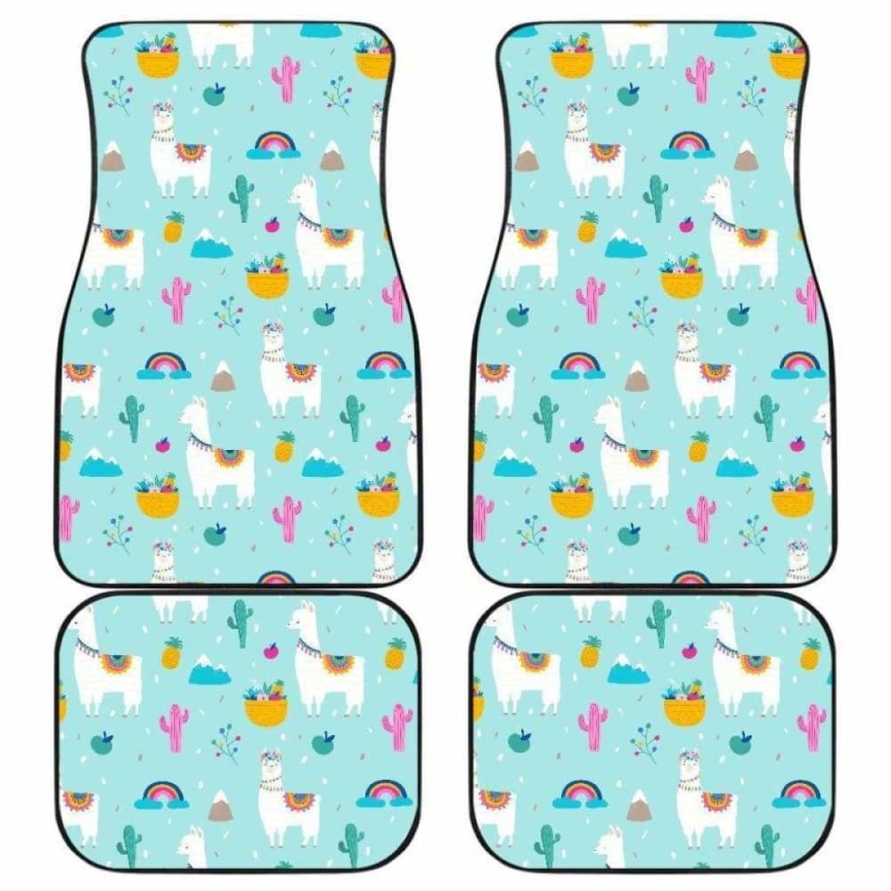 Llama Alpaca Cactus Leaves Pattern Front And Back Car Mats 102802 - YourCarButBetter