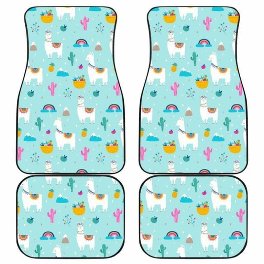 Llama Alpaca Cactus Leaves Pattern Front And Back Car Mats 102802 - YourCarButBetter