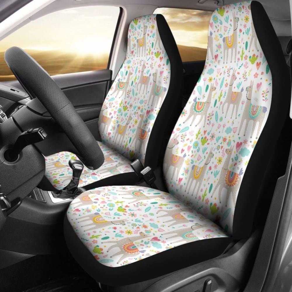 Llama & Flowers Pattern Llama Car Seat Covers 103406 - YourCarButBetter