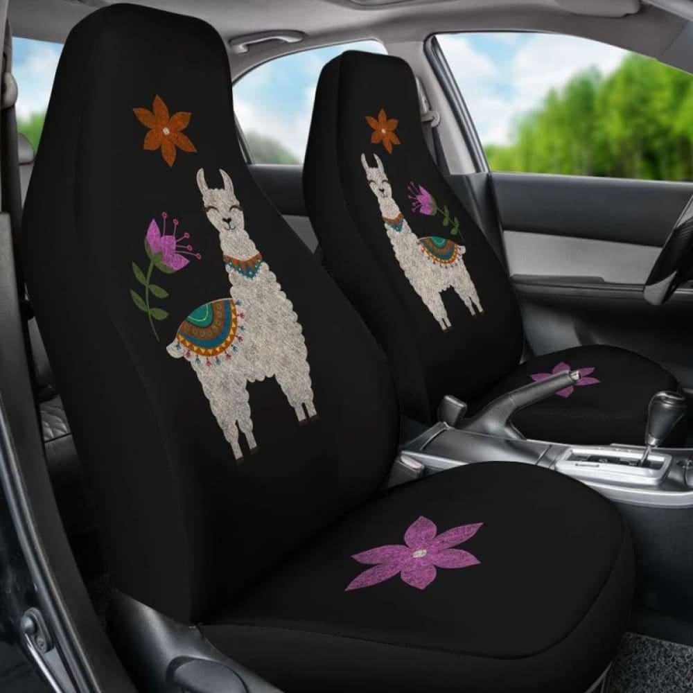 Llama Seat Covers Chalky Style Black Flowers Car Seat Covers 103406 - YourCarButBetter