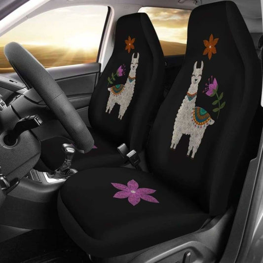 Llama Seat Covers Chalky Style Black Flowers Car Seat Covers 103406 - YourCarButBetter
