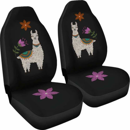 Llama Seat Covers Chalky Style Black Flowers Car Seat Covers 103406 - YourCarButBetter