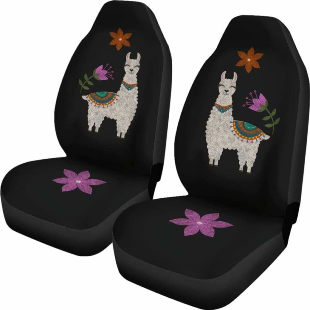 Llama Seat Covers Chalky Style Black Flowers Car Seat Covers 103406 - YourCarButBetter