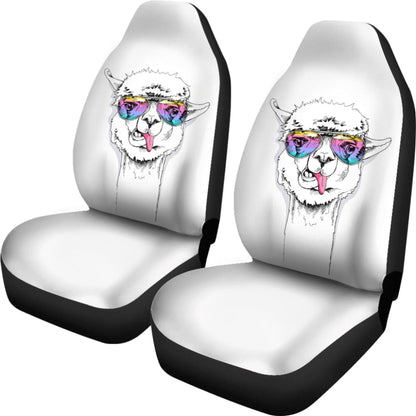 Llama With Glasses Printed Car Seat Covers 212403 - YourCarButBetter